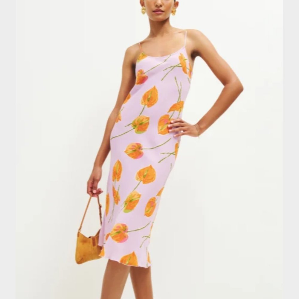NWOT Reformation Emerick Dress in Luciana Purple Floral Midi Sleeveless